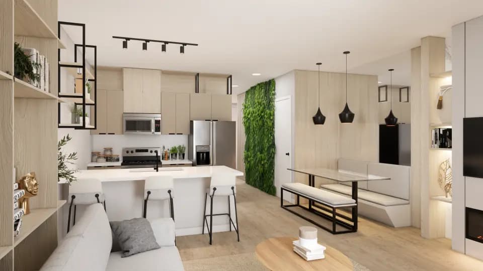 Kitchen with quartz island